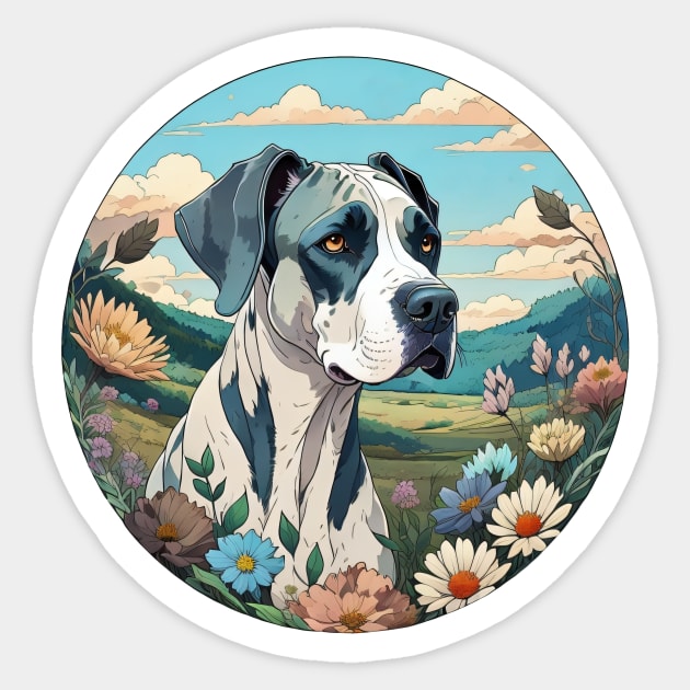 Harlequin Great Dane Landscape Sticker by Pet And Petal